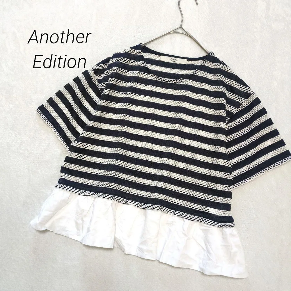アナザーエディション レディーストップス Tシャツ ボーダー メッシュ ペプラム