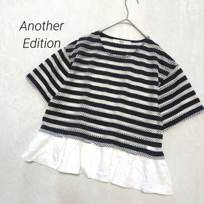 アナザーエディション レディーストップス Tシャツ ボーダー メッシュ ペプラム
