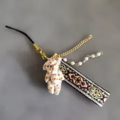 花柄テディベアのストラップ チャーム