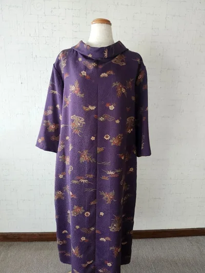 着物リメイク ワンピース 花柄 紫