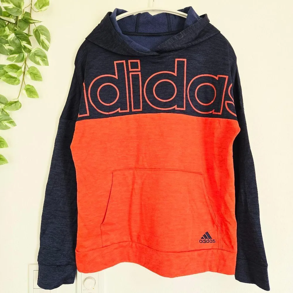 adidas アディダス バイカラー パーカー フード 紺 オレンジ 裏起毛