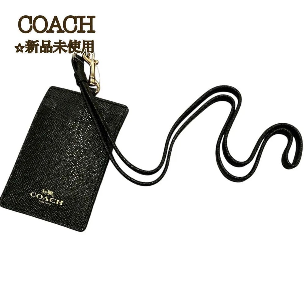 【新品】COACH コーチ IDケース ランヤード シグネチャー 黒 ブラック