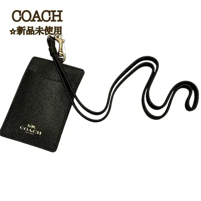 【新品】COACH コーチ IDケース ランヤード シグネチャー 黒 ブラック