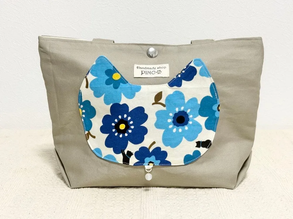 ハンドメイド 猫型ポケット トートバッグ