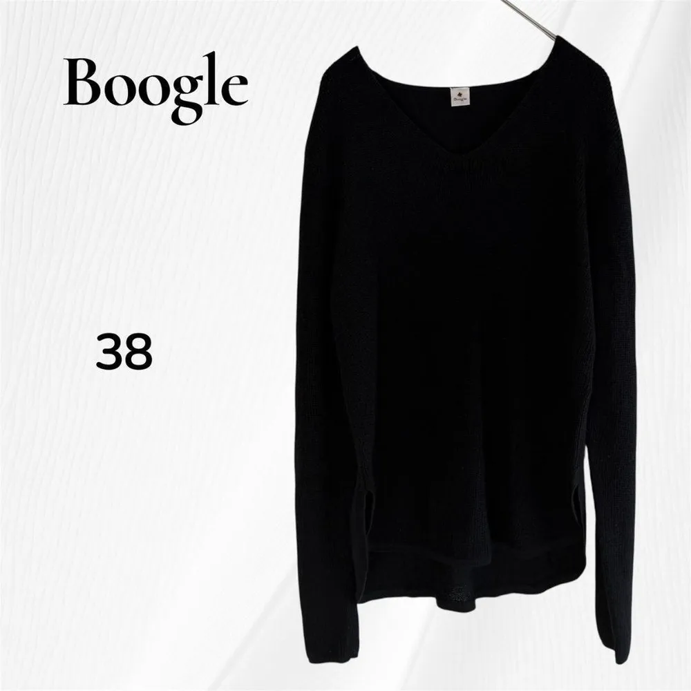 ブギー Boogie 長袖 ニット M ブラック Vネック ウール混
