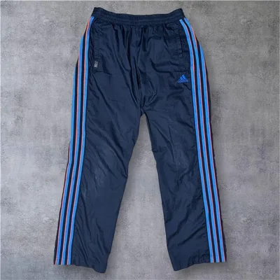 adidas ナイロン トラックパンツ ネイビー オレンジ 水色 Y2K