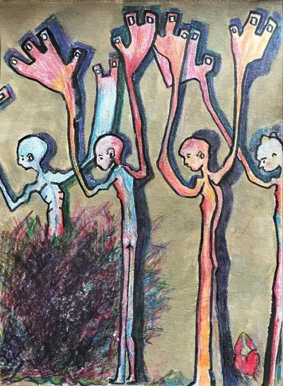 【原画】手描きイラスト アート作品 独特の世界観(サイン入り)