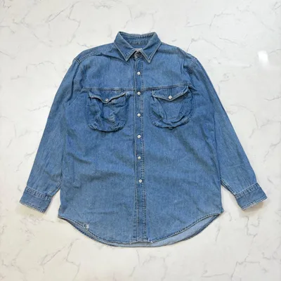 Wrangler/デニムシャツ/L/ブルー/長袖/ウエスタン/ダメージ