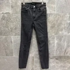 ZARA ザラ スキニーデニム パンツ カットオフ フリンジ 黒 細身 1644