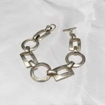 vintage 〇▢ design chain silver bracelet