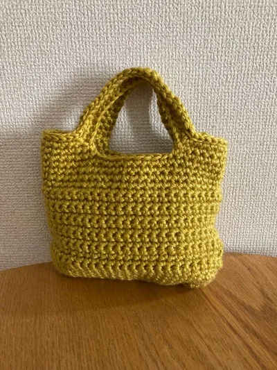 ハンドメイド かぎ針編み ミニトートバッグ マスタード