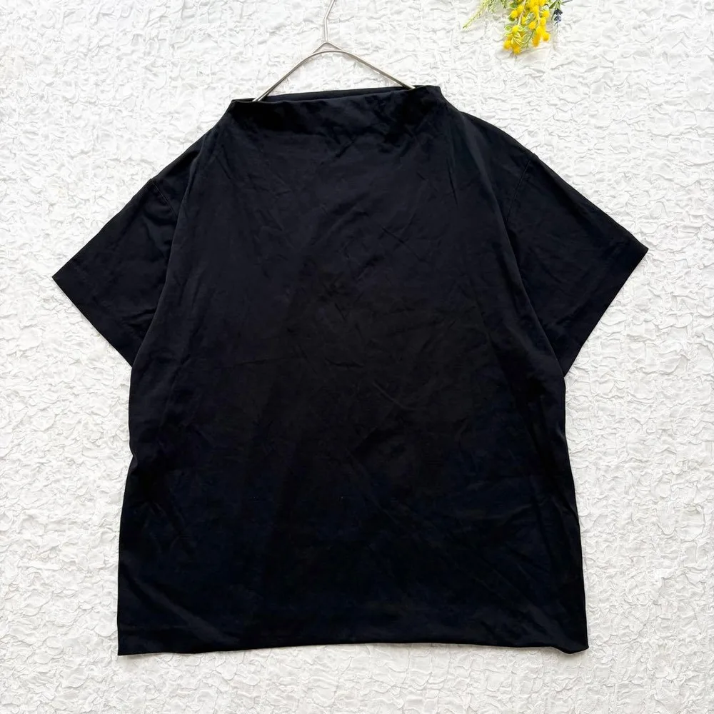 ミラオーウェン ボートネック半袖Tシャツ M 黒 綿100 無地 シンプル