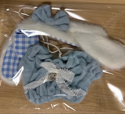 無属性 ぬいぐるみ 10cm 水色 うさぎ耳 うさ耳 スモック 洋服