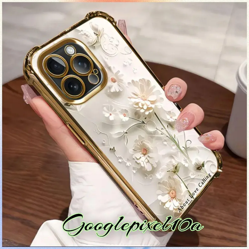 Google Pixel 10a ケース 花柄 ゴールド