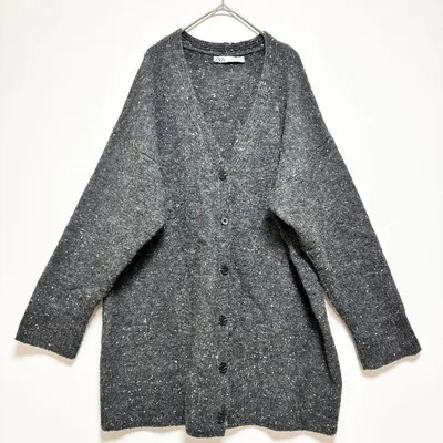 ZARA 長袖ニットカーディガン アルパカ ウール Vネック ゆったり グレー