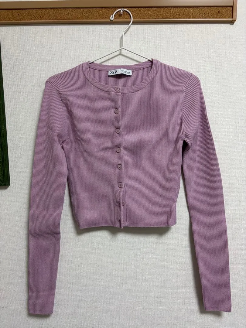 ZARA リブショートカーディガン ピンク