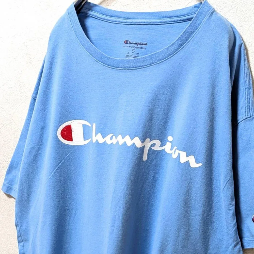 チャンピオン Champion ロゴ Tシャツ ライトブルー水色XL古着