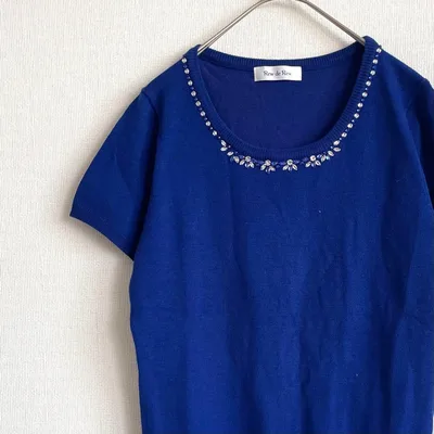 【美品】Rew de Rew ニット 半袖 クルーネック ラインストーン