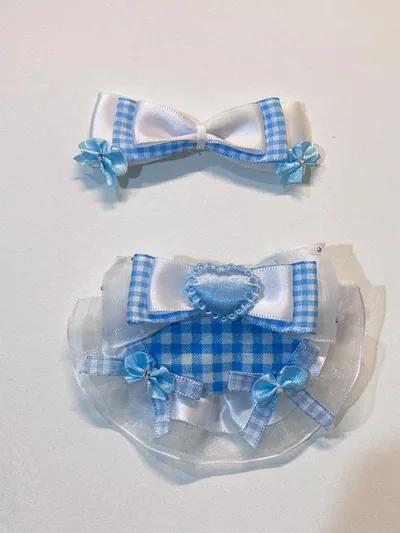 ぬい服 おすわりぬい服 ちびぐるみ リボン エプロン スタイ 水色