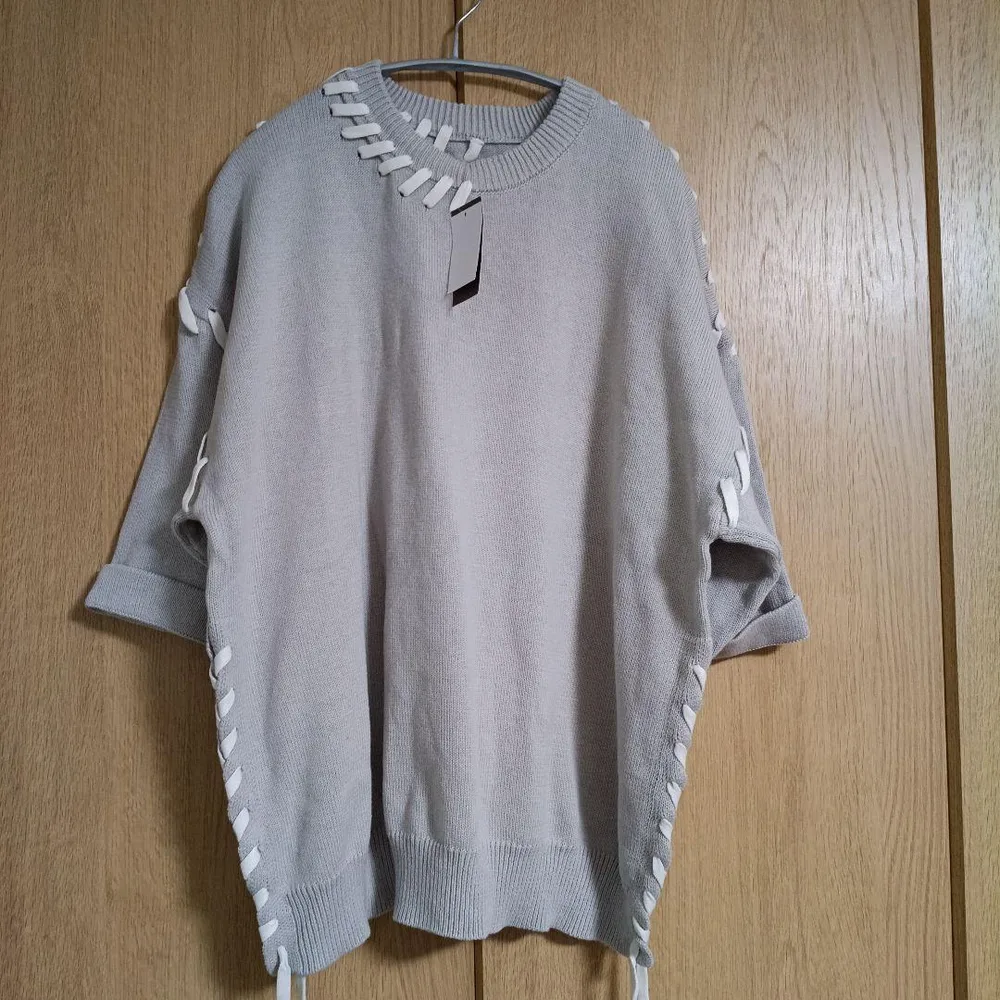 CLEL レースアップ ニット グレー XS
