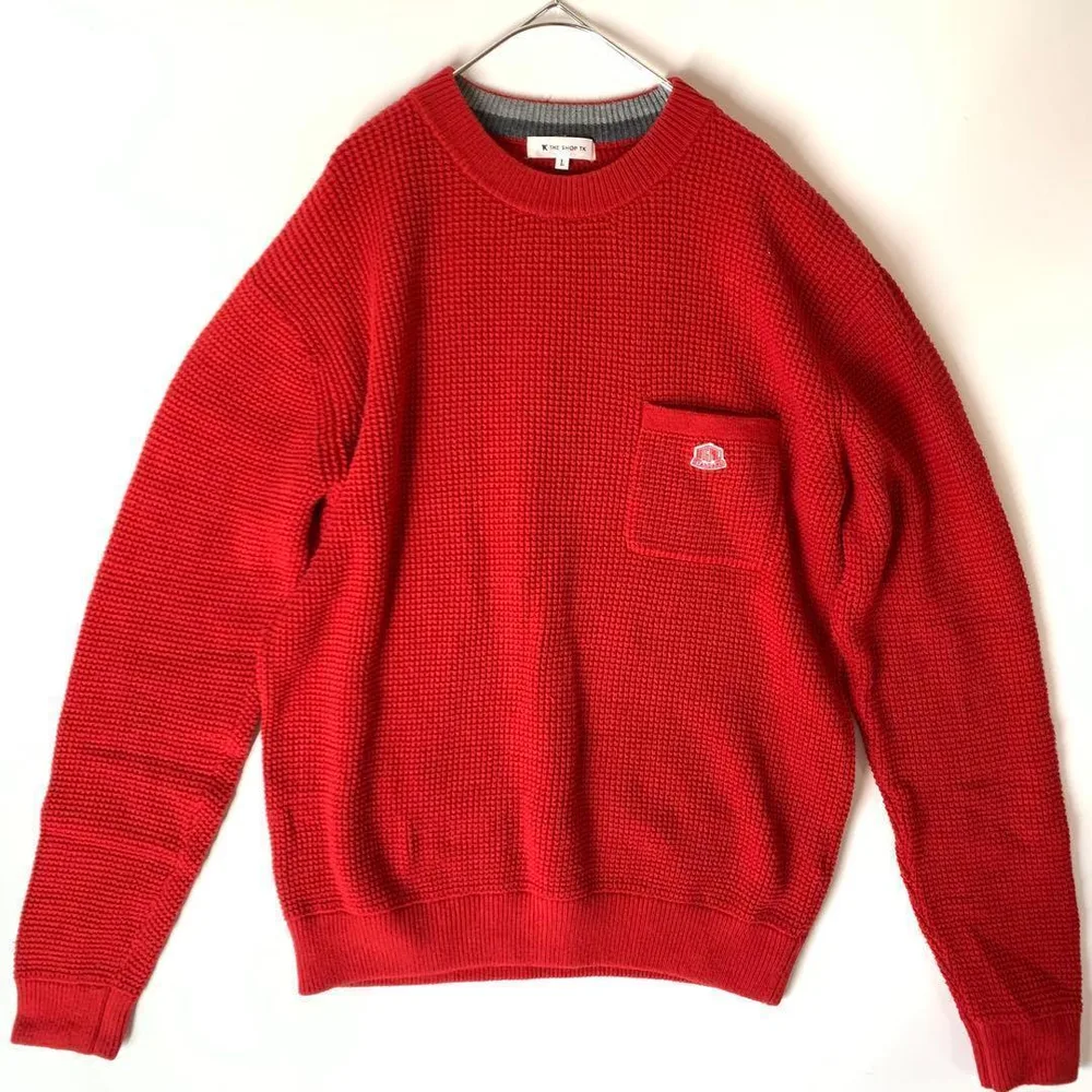 THE SHOP TK ポケット付き 長袖ニット セーター Lサイズ 赤 レッド