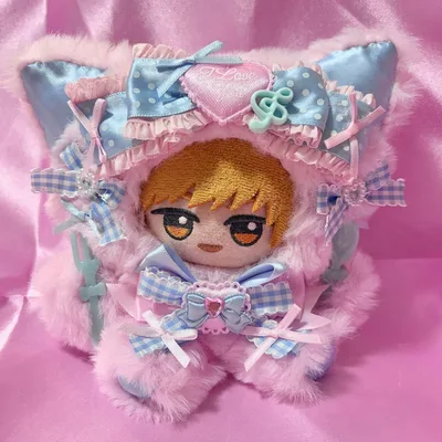 おすわりぬい服 12-14cm ピンク×水色 猫耳 着ぐるみ 萌え系 ゆめかわ