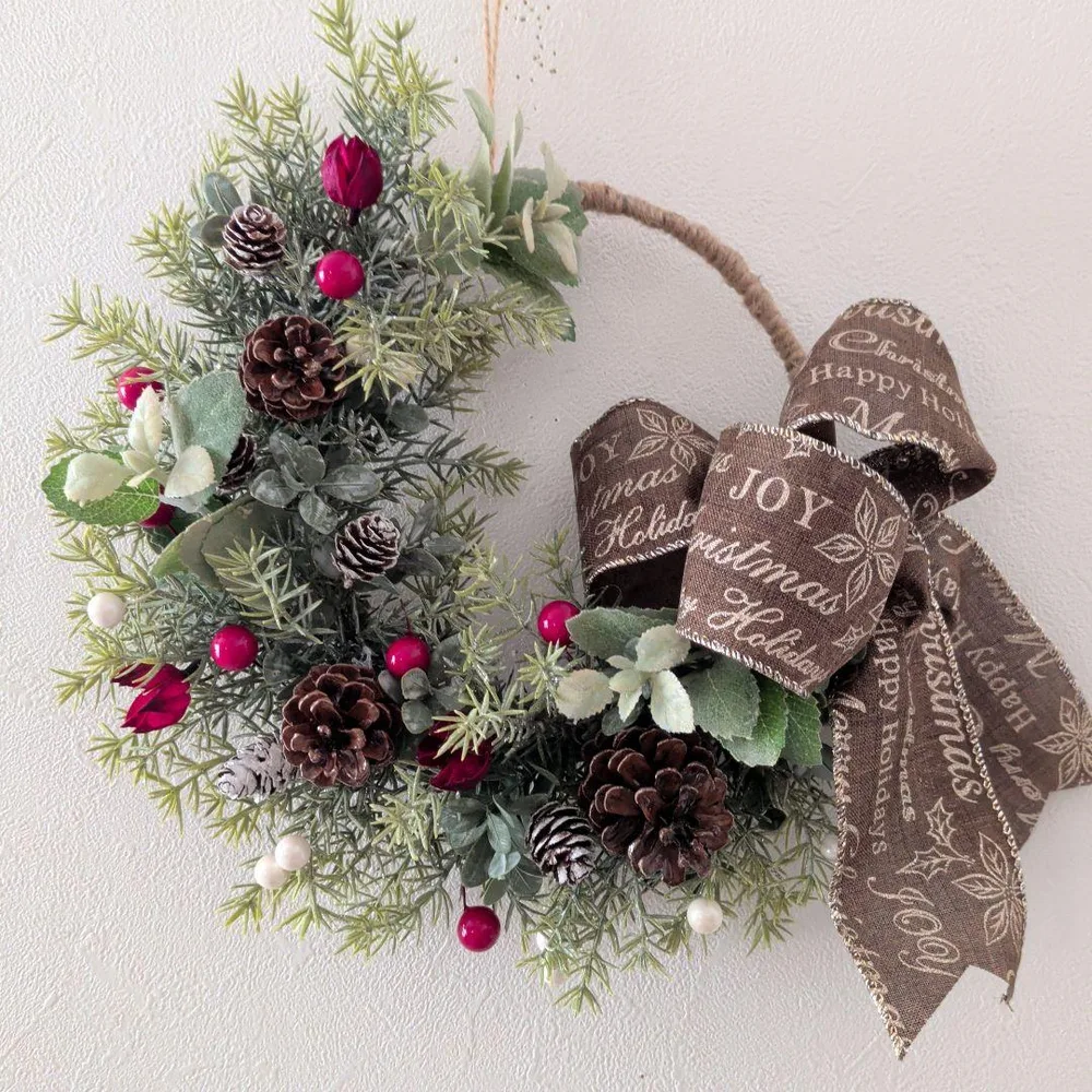 クリスマスリース ナチュラルリース 玄関リース ハンドメイド 造花