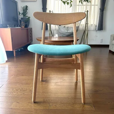 Dining chair wooden fabric seat Scandinavian style Wegner reproduction