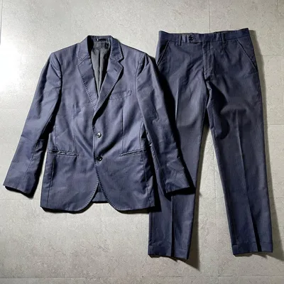 美品 ✨️ MALE&CO メンズスーツ シャイニーウール ストライプ ネイビー