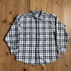 90s EddieBauer 白紺チェックシャツ L 白タグ エディバウアー
