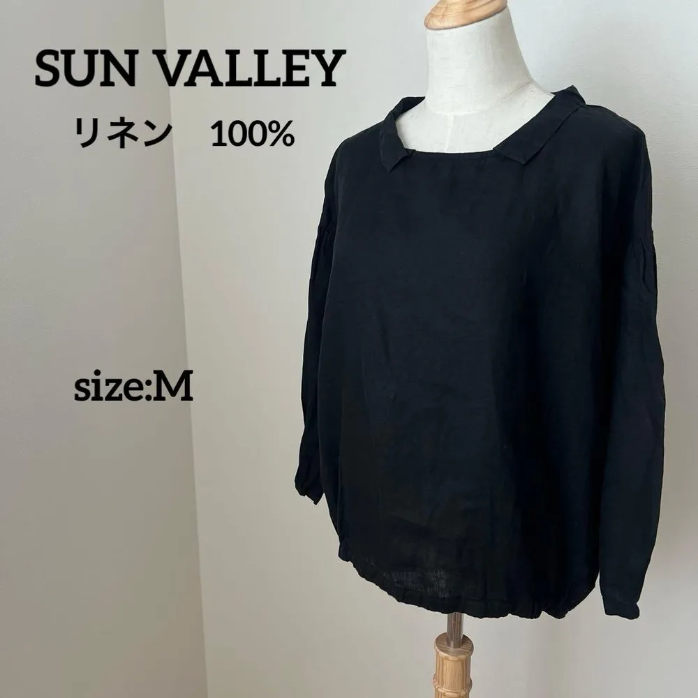SUN VALLEY サンバレー リネンブラウス ちび襟 ブラック M