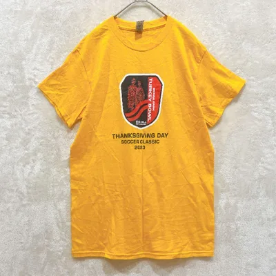 ギルダン 半袖Tシャツ クルーネック プリント S 黄 綿100 カジュアル