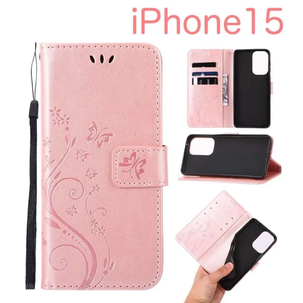 iPhone15 アイフォン15 手帳型 ケース 可愛い 高級感 ピンクゴールド