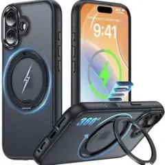OURJOY iPhone17 ケース スタンド マット 半透明 ブラック