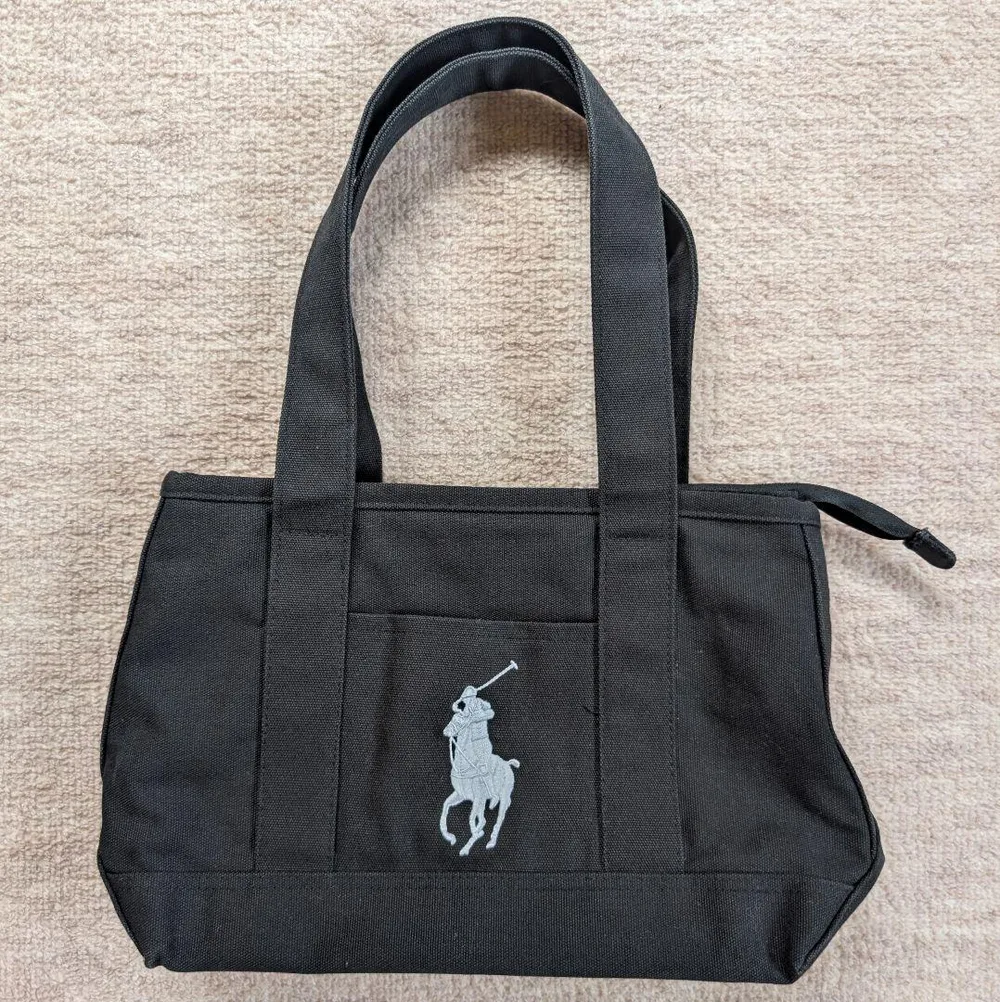Polo Ralph Lauren Tote Bag Big Pony Black Black Canvas Good Condition