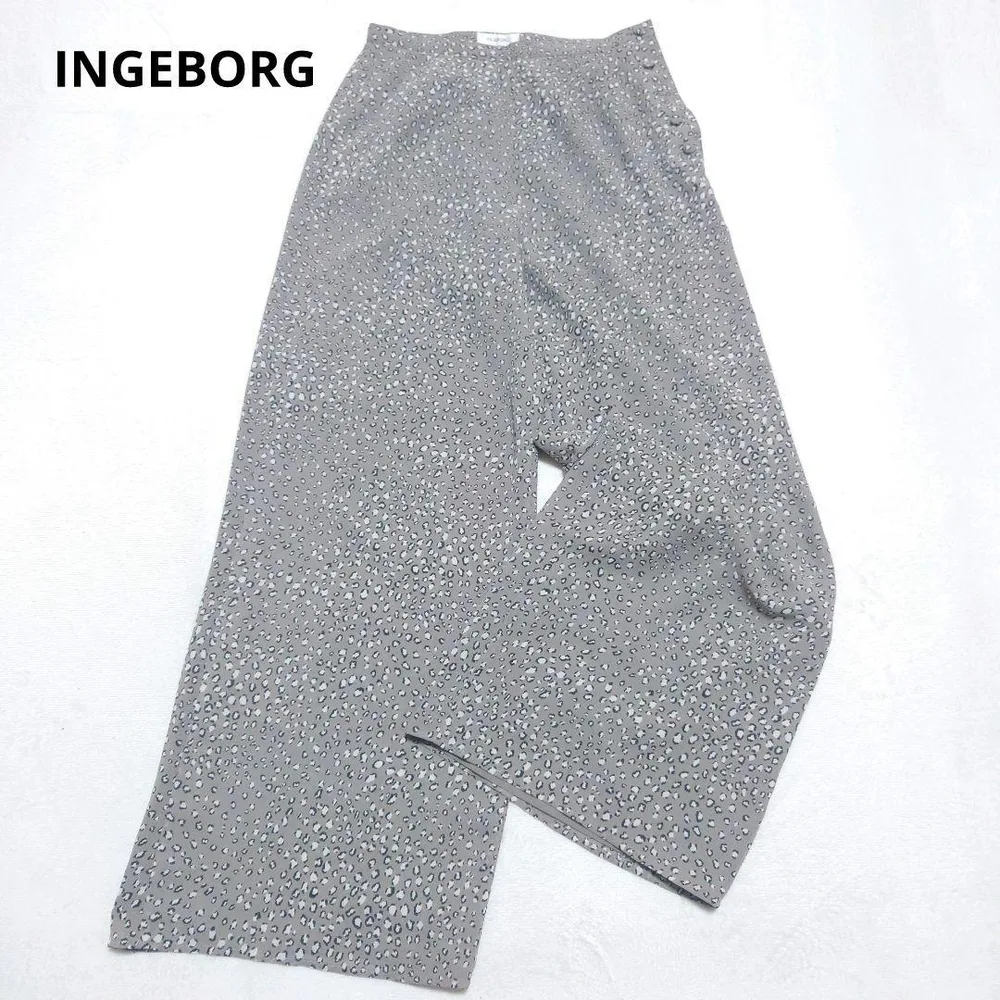 インゲボルグ INGEBORG レオパード柄 ワイドパンツ グレー M ヒョウ柄