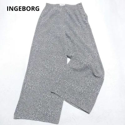 インゲボルグ INGEBORG レオパード柄 ワイドパンツ グレー M ヒョウ柄