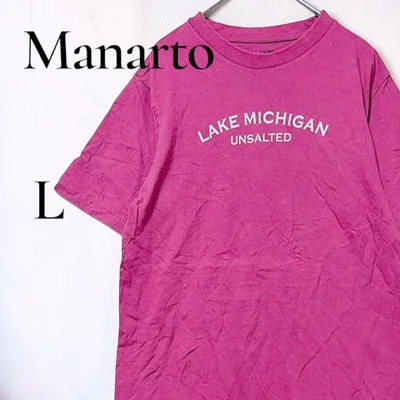 マナルト ロゴ Tシャツ クルーネック 半袖 S 桃 綿 お出かけ