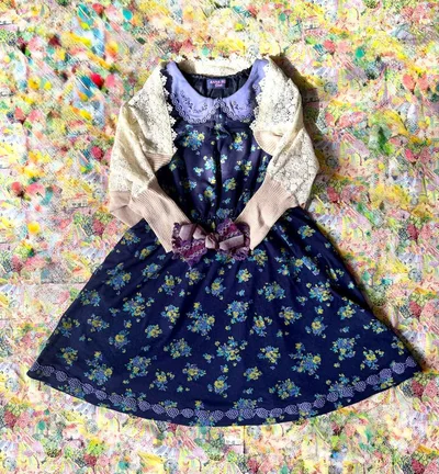 ANNA SUI mini 花柄ワンピース 刺繍襟 レースボレロ付