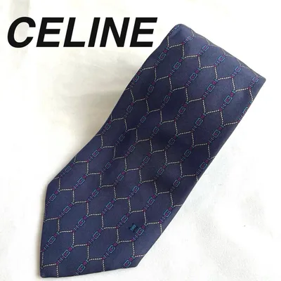 CELINE セリーヌ ネクタイ ネイビー系 ベルト柄 シルク スペイン製