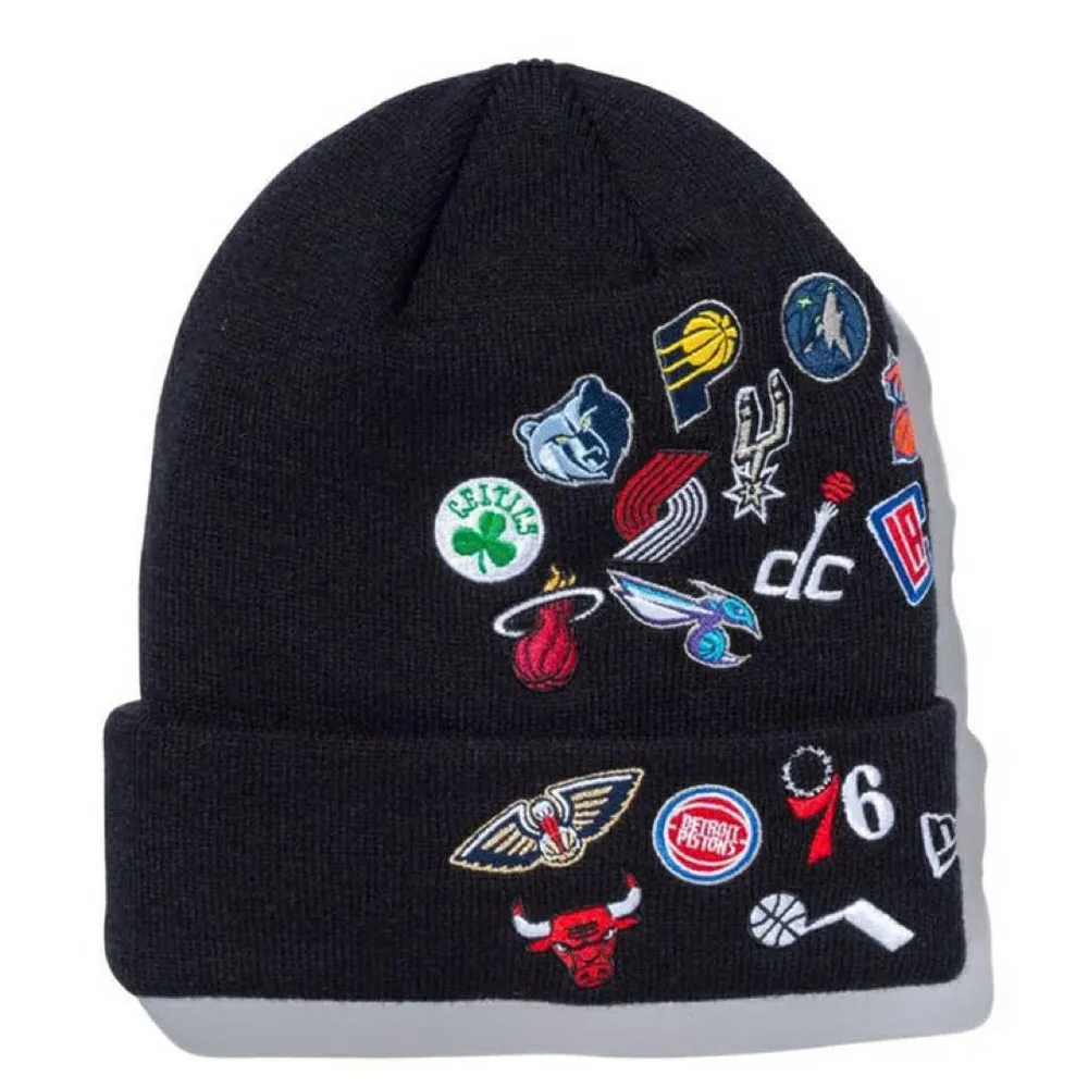 New Era NBA チームロゴ 刺繍 ニット帽 ビーニー ブラック