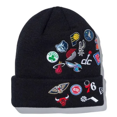 New Era NBA チームロゴ 刺繍 ニット帽 ビーニー ブラック