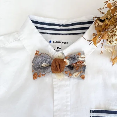 【中サイズ】お子様用蝶ネクタイ ブルー系インド刺繍リボン 七五三 結婚式 発表会