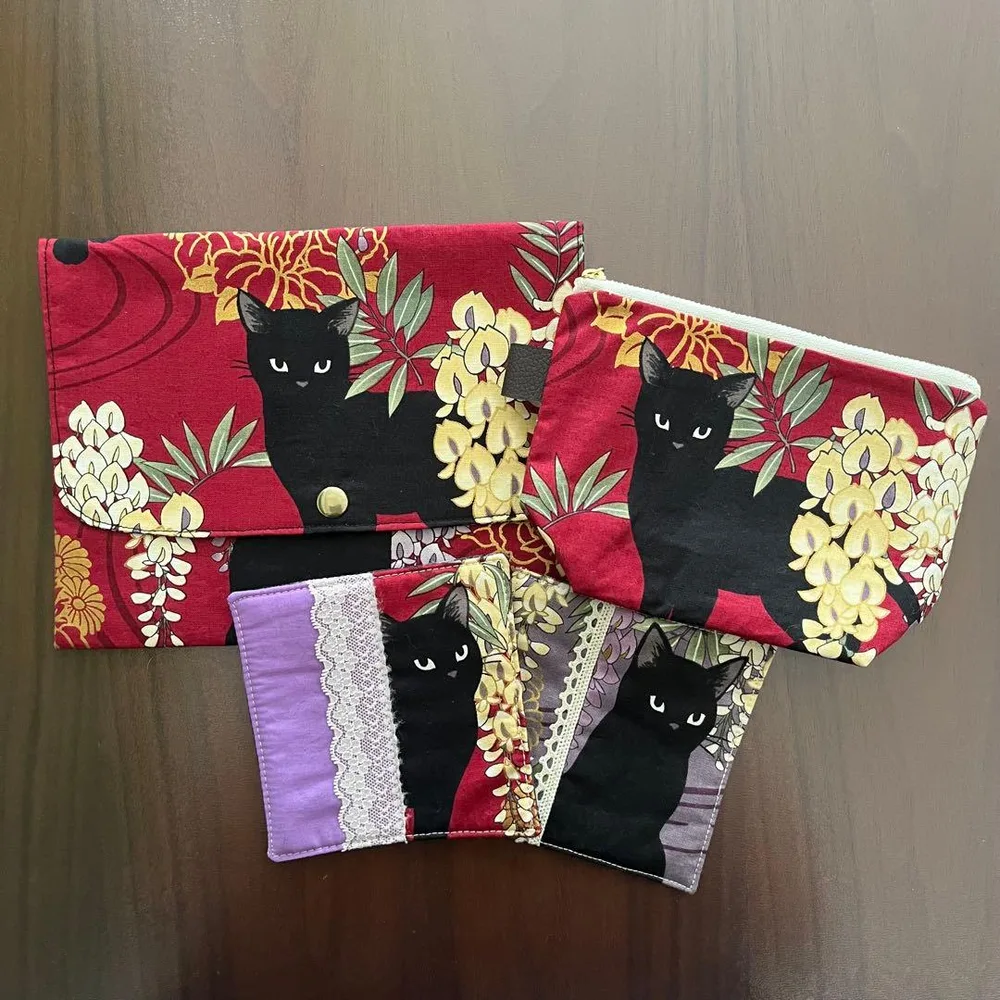 【4点セット】 黒猫×藤の花 ハンドメイド作品