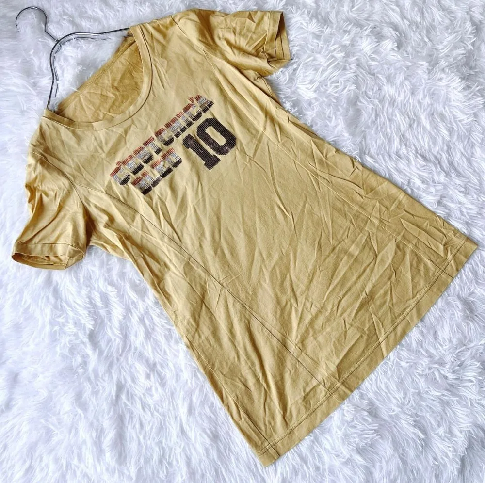セシカ ビーズ刺繍 Tシャツ イエロー 38 M 半袖 ナンバリング 綿100%