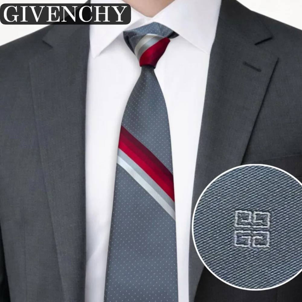 美品✨GIVENCHY ネクタイ ジバンシー ロゴ ジャガード グレー