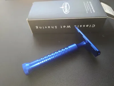 【傷あり・実用品】RazoRock Hawk ホーク 片刃カミソリ アルミ 青