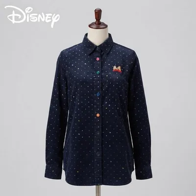 Disney チップ&デール刺繍シャツ 長袖 ネイビー M