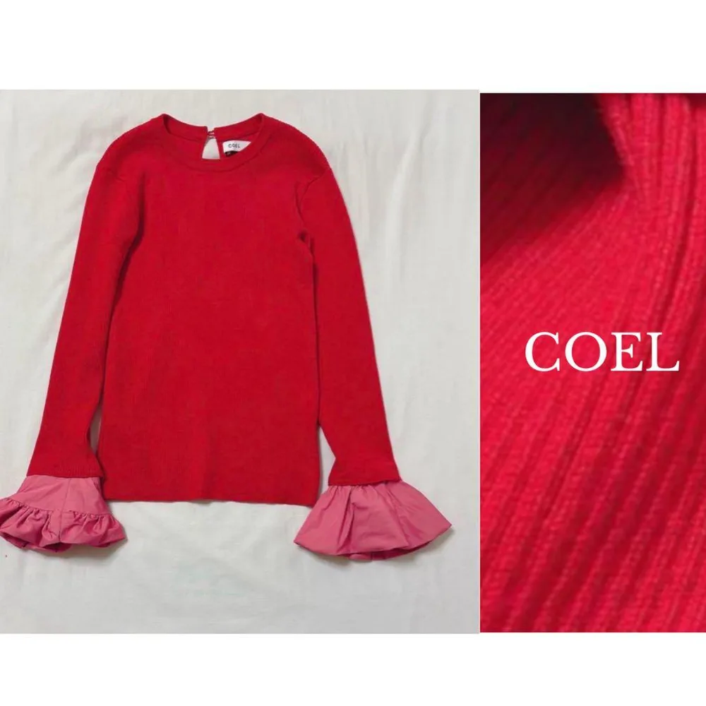訳あり!美品 ✨COEL コエル レッド 2WAYバルーンスリーブリブ ニット