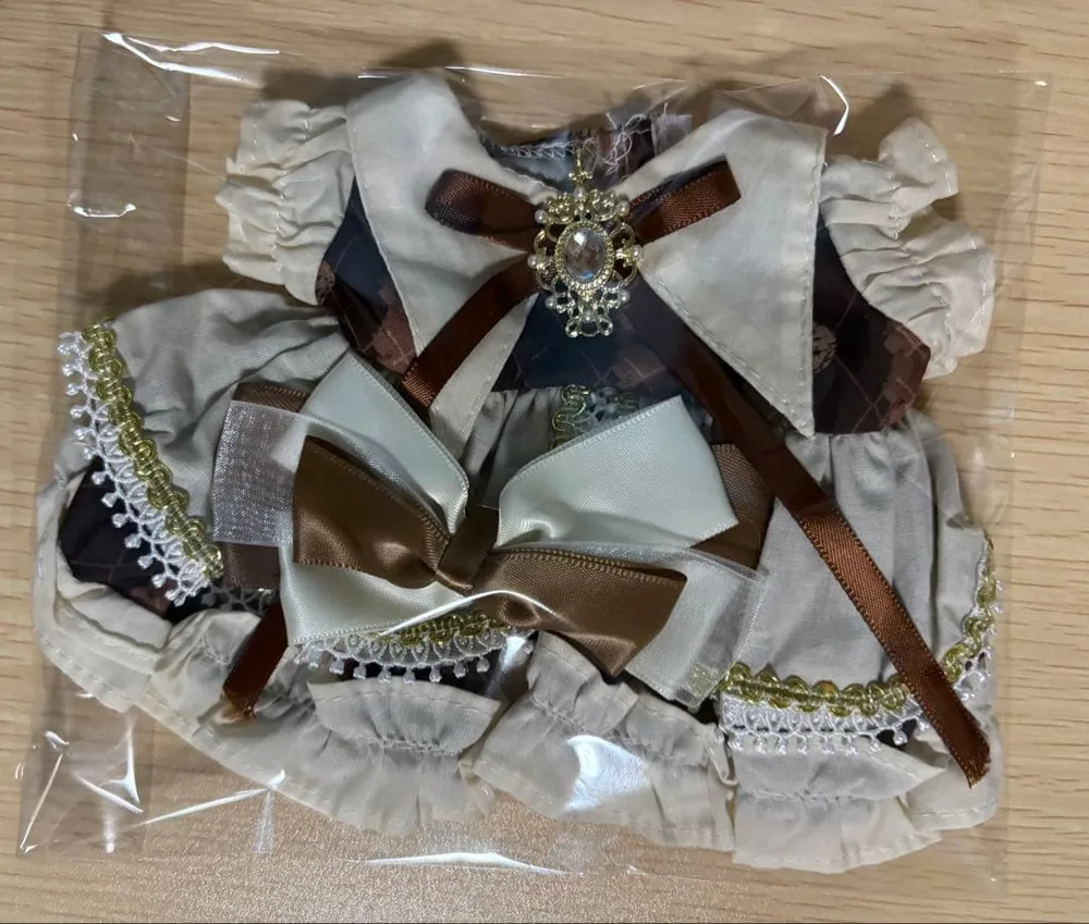 無属性 ぬいぐるみ 20cm ドレス 茶色 チョコ フリル レース リボン付き